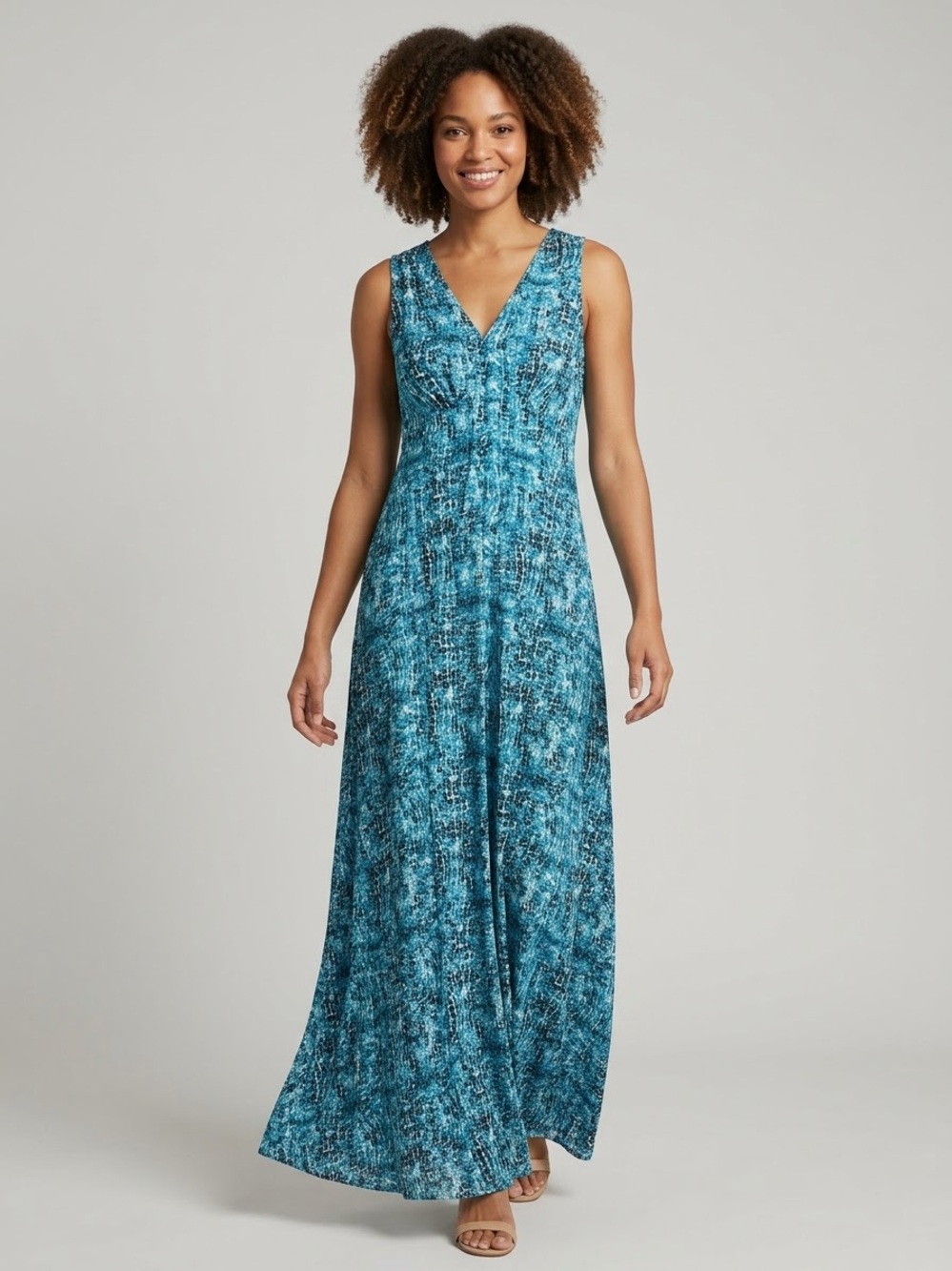 Derek lam Sleeveless V-Neck Blue Print Maxi Dress size XS